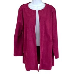 NWT!  Chicos raspberry faux suede long sleeve open front jacket, size 3P.
